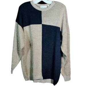 Vtg Shenanigans Gold & Black Sparkle Knit Pullover Sweater M Glam Party Retro